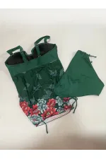Kadın Zümrüt Yeşili Çiçek Desenli Elbise Model  Slipli Tankini HZL24S-LC4009