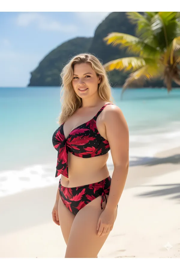 Kadın Siyah Bordo Taş İşlemeli Büyük Beden Bikini Takım HZL25S-LC3337 Kadın Siyah Bordo Taş İşlemeli Büyük Beden Bikini Takım HZL25S-LC3337