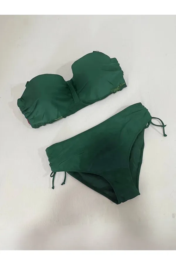 Kadın Zümrüt Yeşili Çiçek Desenli Elbise Model  Slipli Tankini HZL24S-LC4009