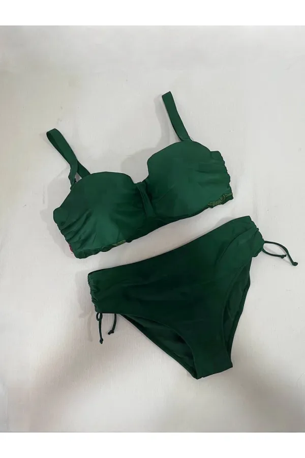 Kadın Zümrüt Yeşili Çiçek Desenli Elbise Model  Slipli Tankini HZL24S-LC4009