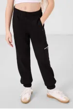 Tommylife Toptan O Yaka Baskılı Lastik Paça Kargo Cepli Kız Çocuk Eşofman Takım 75173 Beyaz Siyah