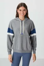 Tommylife Toptan Kapüşonlu Oversize Kadın Sweatshirt 97290 Gri Melanj