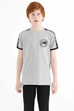 Tommylife Toptan O Yaka Standart Kalıp Baskılı Erkek Çocuk T-Shirt 11121 Gri Melanj