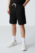 Tommylife Toptan O Yaka Oversize Basic Erkek Şort Takım 85257 Siyah
