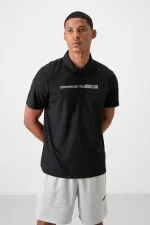 Tommylife Toptan Polo Yaka Standart Kalıp Aktif Spor Erkek T-Shirt 88393 Siyah