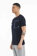 Tommylife Toptan Lacivert Cep Detaylı Baskılı O Yaka Erkek T-Shirt - 88184