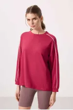 Tommylife Toptan Yumuşak Dokulu O Yaka Oversize Kadın Tunik Sweatshirt - 97303 Viva Kırmızı