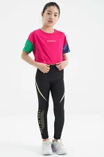 Tommylife Toptan Fuşya Yazı Baskılı O Yaka Düşük Omuzlu Oversize Kız Çocuk T-Shirt - 75130