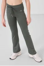 Tommylife Toptan Esnek Standart Fit Basic Performans İspanyol Paça Kız Çocuk Tayt 75193 Haki