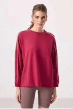 Tommylife Toptan Yumuşak Dokulu O Yaka Oversize Kadın Tunik Sweatshirt - 97303 Viva Kırmızı