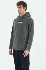 Tommylife Toptan Hern Kapüşonlu Standart Kalıp Nakışlı Erkek Polar Sweatshirt 88301 Koyu Gri