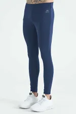 Tommylife Toptan İndigo Arka Bilek Baskı Detaylı Yüksek Bel Slim Fit Aktif Spor Erkek Tayt - 84988