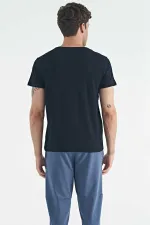 Tommylife Toptan Calvin O Yaka Standart Kalıp Basic Erkek T-Shirt 88245 Lacivert