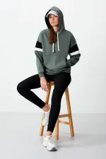 Tommylife Toptan Kapüşonlu Oversize Kadın Sweatshirt 97290 Haki