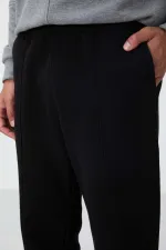 Tommylife Toptan Oversize Basic Düz Paça Erkek Eşofman Alt 82146 Siyah