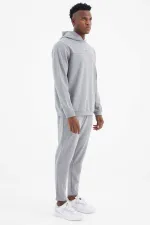 Tommylife Toptan Kelvin Standart Kalıp Kapüşonlu Erkek Eşofman Takım 85230 Gri Melanj