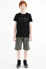 Tommylife Toptan O Yaka Standart Kalıp Erkek Çocuk T-Shirt 11118 Siyah