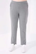 Tommylife Toptan Gri Melanj Cepli Rahat Form Klasik Paça Kadın Büyük Beden Eşofman Alt - 94014