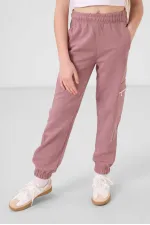 Tommylife Toptan O Yaka Baskılı Lastik Paça Kargo Cepli Kız Çocuk Eşofman Takım 75173 Beyaz Gül kurusu