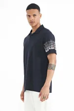 Tommylife Toptan Lacivert Kol Baskı Detaylı Polo Yaka Standart Form Erkek T-Shirt - 88240