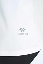 Tommylife Toptan Beyaz Çift Askılı Sırt Detaylı Standart Kalıp Kadın Spor Atlet - 97258