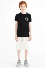 Tommylife Toptan O Yaka Standart Kalıp Baskılı Erkek Çocuk T-Shirt 11121 Siyah