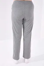 Tommylife Toptan Gri Melanj Cepli Rahat Form Klasik Paça Kadın Büyük Beden Eşofman Alt - 94014