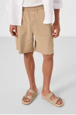 Tommylife Toptan Standart Fit Dokuma Hafif Esnek Chino Erkek Şort 81289 Koyu Bej
