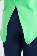 Tommylife Toptan Neon Yeşil Sırt Yırtmaç Detaylı O Yaka Kısa Kollu Standart Kalıp Kadın T-Shirt - 97267