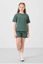 Tommylife Toptan Pamuklu Yumuşak Dokulu Standart Fit Basic Kız Çocuk Şort Takım 75184 Açık Yeşil