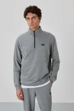Tommylife Toptan Herbert Standart Kalıp Dik Yaka Erkek Eşofman Takım 85233 Gri Melanj