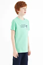Tommylife Toptan O Yaka Standart Kalıp Baskılı Erkek Çocuk T-Shirt 11145 Su Yeşili