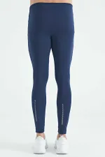 Tommylife Toptan İndigo Arka Bilek Baskı Detaylı Yüksek Bel Slim Fit Aktif Spor Erkek Tayt - 84988