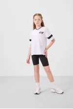 Tommylife Toptan V Yaka Kemer Detaylı Standart Fit Performans Kız Çocuk Tayt Takım 75187 Beyaz Siyah