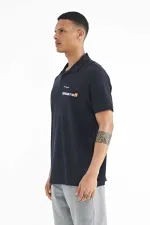 Tommylife Toptan Lacivert Yazı Baskılı Standart Form Polo Yaka Erkek T-Shirt - 88236