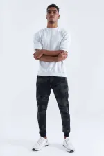 Tommylife Toptan Siyah Gölge Kamuflaj Desenli Dar Kalıp Jogger Erkek Eşofman Alt - 84754