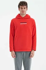 Tommylife Toptan Hern Kapüşonlu Standart Kalıp Nakışlı Erkek Polar Sweatshirt 88301 Fiesta