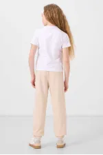 Tommylife Toptan O Yaka Baskılı Lastik Paça Kargo Cepli Kız Çocuk Eşofman Takım 75173 Beyaz Bej