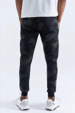 Tommylife Toptan Siyah Gölge Kamuflaj Desenli Dar Kalıp Jogger Erkek Eşofman Alt - 84754