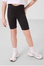 Tommylife Toptan V Yaka Kemer Detaylı Standart Fit Performans Kız Çocuk Tayt Takım 75187 Beyaz Siyah