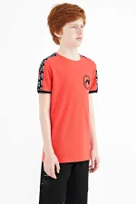 Tommylife Toptan Garson Boy O Yaka Standart Kalıp Baskılı Erkek Çocuk T-Shirt 11121 Coral