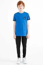 Tommylife Toptan O Yaka Standart Kalıp Baskılı Erkek Çocuk T-Shirt 11121 Saks