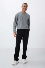 Tommylife Toptan Oversize Basic Düz Paça Erkek Eşofman Alt 82146 Siyah