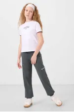 Tommylife Toptan O Yaka Baskılı Lastik Paça Kargo Cepli Kız Çocuk Eşofman Takım 75173 Beyaz Haki