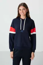 Tommylife Toptan Kapüşonlu Oversize Kadın Sweatshirt 97290 İndigo
