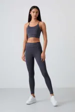 Tommylife Toptan Yüksek Bel Dar Paça Kadın Büstiyer Tayt Takım 95333 Antrasit