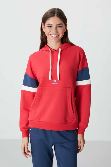 Tommylife Toptan Kapüşonlu Oversize Kadın Sweatshirt 97290 Fiesta