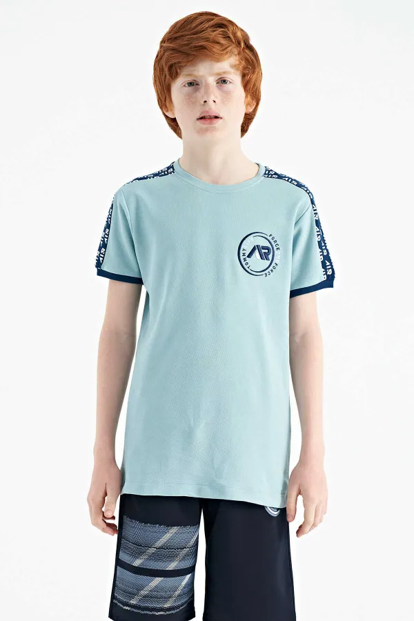 Tommylife Toptan Garson Boy O Yaka Standart Kalıp Baskılı Erkek Çocuk T-Shirt 11121 Açık Mavi