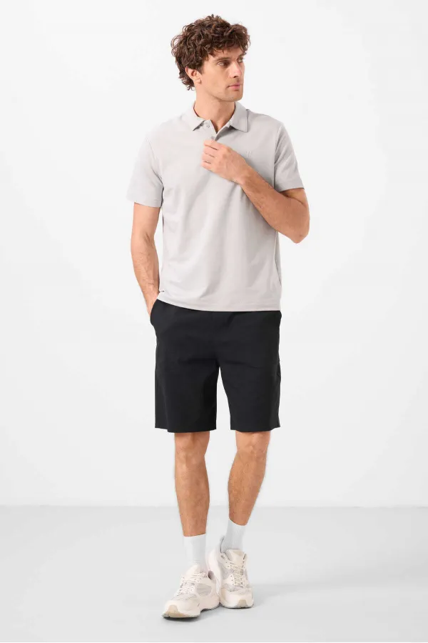Tommylife Toptan Standart Fit Dokuma Hafif Esnek Chino Erkek Şort 81291 Siyah