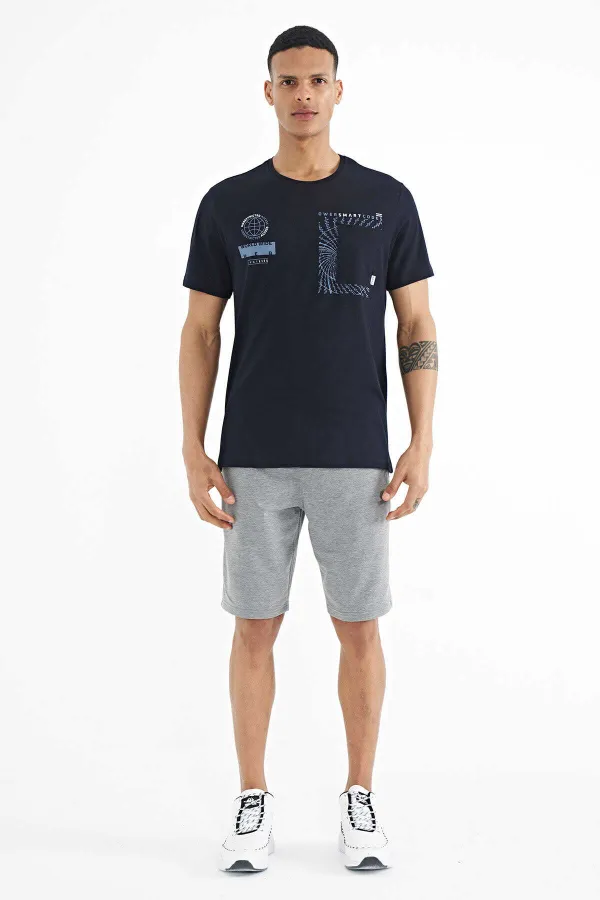 Tommylife Toptan Lacivert Cep Detaylı Baskılı O Yaka Erkek T-Shirt - 88184